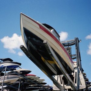 On it\'s way to the berth in the dry stacks on Lake Union in Seattle