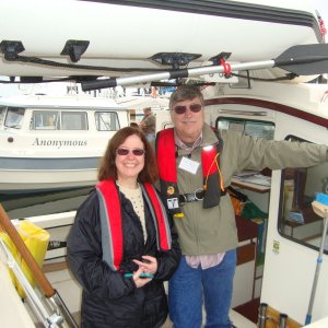 Visiting Texans, 
Martha and Mitch, 
onboard the 'Sleepy-C'