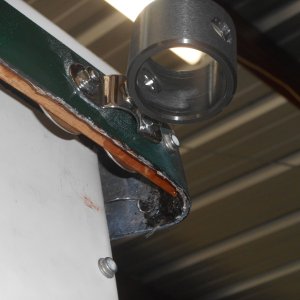 Media 'May be overkill, but I backed the cabin top mount area with several tapered layers of glass and a piece of oak.  I still have to clean this up and seal with resin.' in album 'The boom makes easy work of lifting the dinghy on and off the roof.  I can also swing items across the gunnel to and from the dinghy.'