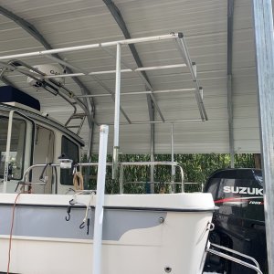 The fixed frame concept was scrapped when my daughter asked about quickly opening up to the sun.
At that point the plan went to a three bow bimini with increased height.