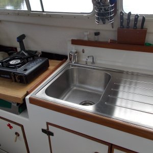 butane stove in place. handy with the window close by.