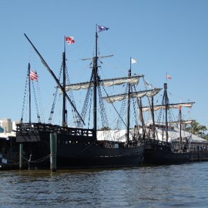 The Nina and the Pinta docked in Naples Bay