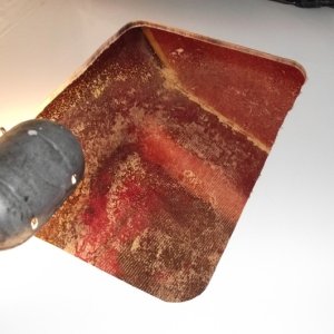 Media 'Looking into starboard side after foam removed. See core board seems to end just in front of helm bulkhead.' in album 'Port side cutout. You can see foam does not fill complete void'