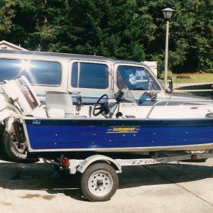 Boat #3 (1993-1998): 1993 Duroboat 14 Purchased new in 1993 as a bare hull, later add steering console, windshield, and bowrail as funds permitted.