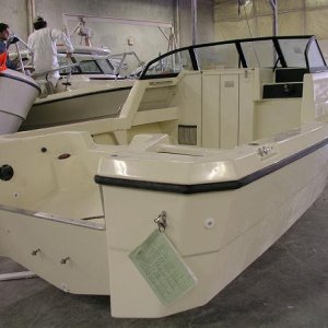 Boat #6 (2003-2012): Arima 16' Sea Explorer. During construction at the Arima factory in 2003.