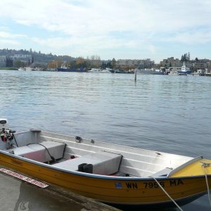 Boat #10 (2008-2009): 1989 Duroboat 14' on Lake Union, here running the 6hp Johnson 4stroke kicker from my Arima.