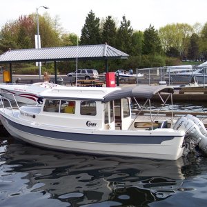 At the ramp in Renton after the first cruise with new bimini.
