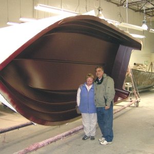 (Pat Anderson) 3-18-05 - Daydream is just a fiberglass skin inside a mold at the C-Dory Factory in Auburn