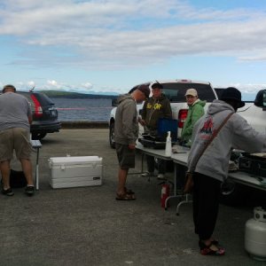 Media 'Pancake breakfast!' in album 'New (to me)2015 GMC Sierra Duramax parked at Egmont BC. Juno is keeping watch.'