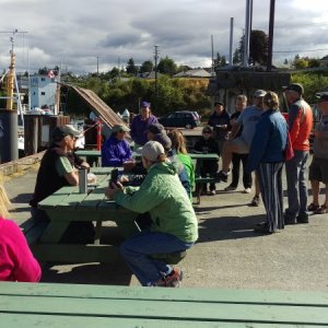 Media 'On the wharf at Powell River breakfast.' in album 'New (to me)2015 GMC Sierra Duramax parked at Egmont BC. Juno is keeping watch.'