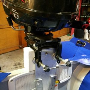 Shown mounted to Kaboat.  The added height was my decision and would be motor and owner preference.   This does not budge under full power.  The clamps are a bit off the aluminum and I will likely correct that just because.  There are screws on the other side to keep the motor centered anyway.