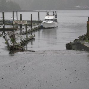 one of several launch ramps at Ucluelet the harbour has lots of places to explore and if one wants a fright go around the corner a bit to the big water.