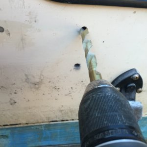 Drilled my layout for bolts, then overdrilled for my thickened epoxy plug.