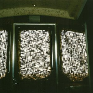 View of curtains from inside the cabin.