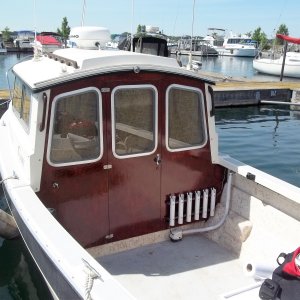 June 26/2016... Here is another view of the stained bulkhead. I will see if this one lasts. * Varathane Ultimate Wood Stain...Dark Cherry.