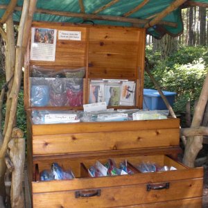 Treasure chest of tourist goodies for sale.  Stuart Island.