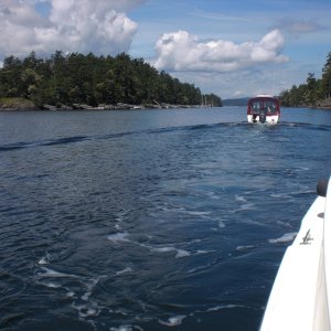 Nomad following Sea Sprite back in the Gulf Islands.