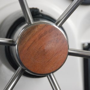 Media 'After receiving the replacement hub from Anna Leigh's Dave, I followed his great advice and coated the new hub with extra coats of teak oil, all over.' in album 'Wheel Hub replaced with teak hub.'