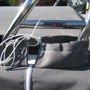Media 'It's actually one piece with two cutouts w/ zippers to go around/under the arch.  Nice quality!' in album 'New Sunbrella boat cover from Ed @ Angola Canvas'