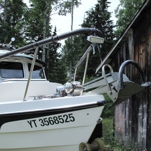 Detail of Bow with extra cleats for anchor snubber