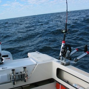 Media '(Not For Hire) Port downrigger with three rod holders.' in album 'Lake Michigan King, 1 of 9 taken Aug 10, 04 and a steelie too'