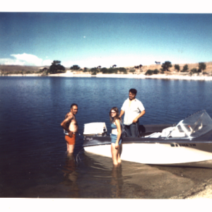 Jimmy getting ready to tow dad with the ole Uniflite, 1971