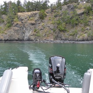 I cruised about 2 hours on the 6 hp kicker, from Spencer Spit Lopez to James Island