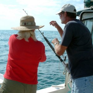 Brent and Joan untangling a line