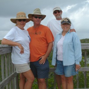 The crews of Discovery and Wild Blue on an observation tower