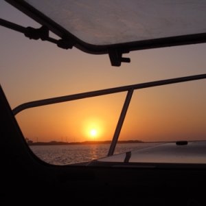 Sunrise out the center windshield