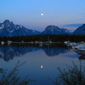 full moon setting over Mt. Moran