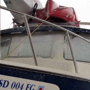 Snow on Wild Blue\'s windshield