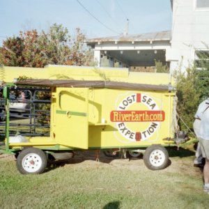This is Bernie Harberts wagon he uses to take on his tracs across America. He writes books about his trips with his Mule "Woody" and his Pony "Maggie" .His last trip he took "Polly" the mule with him. Christmas Parade 07