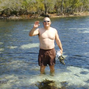 Larry enjoying warm weather at Silver Glen Springs,Florida