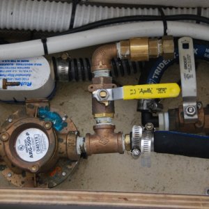 Yellow handle cutoff to fresh water feed -brass coller before this valve is a oneway checkvalve.