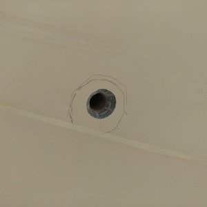 Drilled the anchor locker drain hole. I used the magnet trick to locate the spot where the hole would be drilled. final hole size is 1/2 inch.
