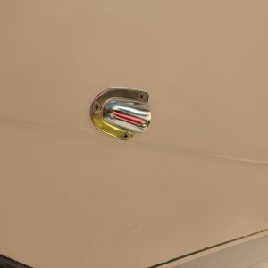 Media 'Gemlux clamshell cover covering the anchor locker drain hole.' in album 'Starting working the foredeck for my windlass install.

We bought the Lewmar 700 Pro Fish.'