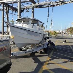 Lifting off of trailer at Edmonds Marina