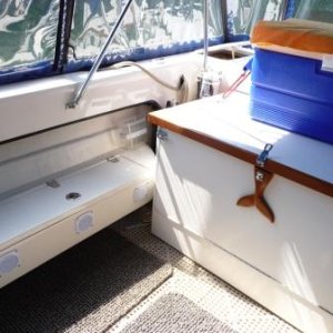 4. Cockpit floor.
We put the "Dry Deck" down and still found a lot of muck from wet days on the dock or walking on land, accumulating on the floor. We put the mats down and found it easier to clean our shoes and then shake the mats over board to keep all the floors clean. We sometime put one on the dock to clean our feet.