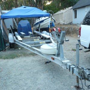 Bought used 03 EZ Alum tandem to replace single axle. Refitting for CD. Sun canopy for working in the heat!