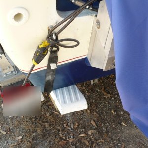 Media 'Rear of bunk (plastic covered)' in album 'Bought used 03 EZ Alum tandem to replace single axle. Refitting for CD. Sun canopy for working in the heat!'
