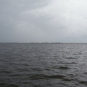 Grey, with rain.