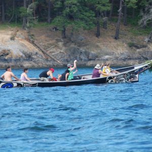 Media 'Salish Sea Canoe, Mosquito Pass, San Juan Island' in album 'Dee 8th anniversary dinner, Islander Cafe, Lopez Island'