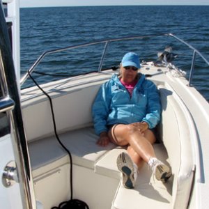 Relaxing on the bow seats