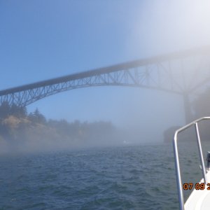 Deception Pass, fog slowly lifting.
