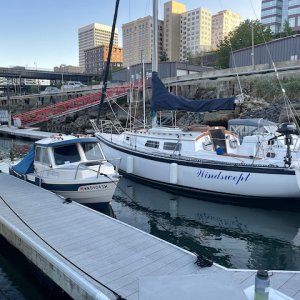Media 'Mooring at Foss Harbor Marina. 16 foot boot in a 30 foot slip.' in album '1st Day as C-Dory Owner. July 2019'