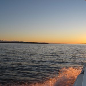 Media 'Running up Malaspina Strait at sunset' in album 'Carolyn on splash well stove'