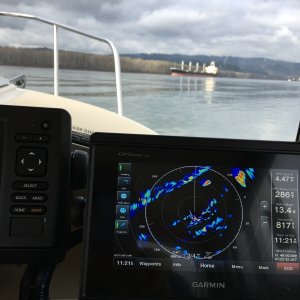 A ship in view, and on the radar
