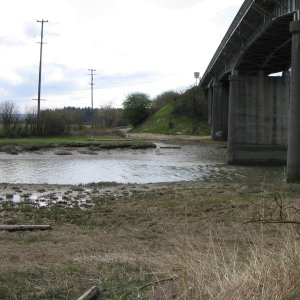 SR 532 Bridge, South side, looking west, launch ramp (muddy)on other side.