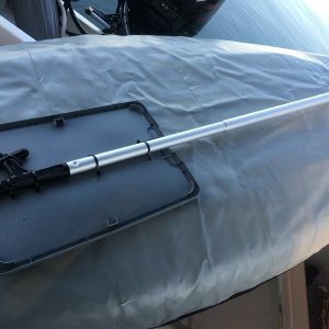 Media 'Finally inflated the Kayak late Saturday but forgot my paddle. This actually worked great in a pinch- docking stick and Rubbermaid lid.' in album 'Heading out Friday afternoon March 20 to escape the Covids'